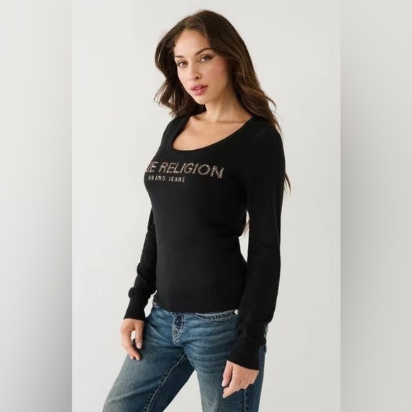 NWT True Religion Women's Crystal Logo Sweater - Picture 4 of 6